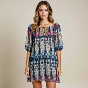 Marina Gigli Made in Italy 100% Silk Dress Tunic Lined Size S Balloon Sleeve